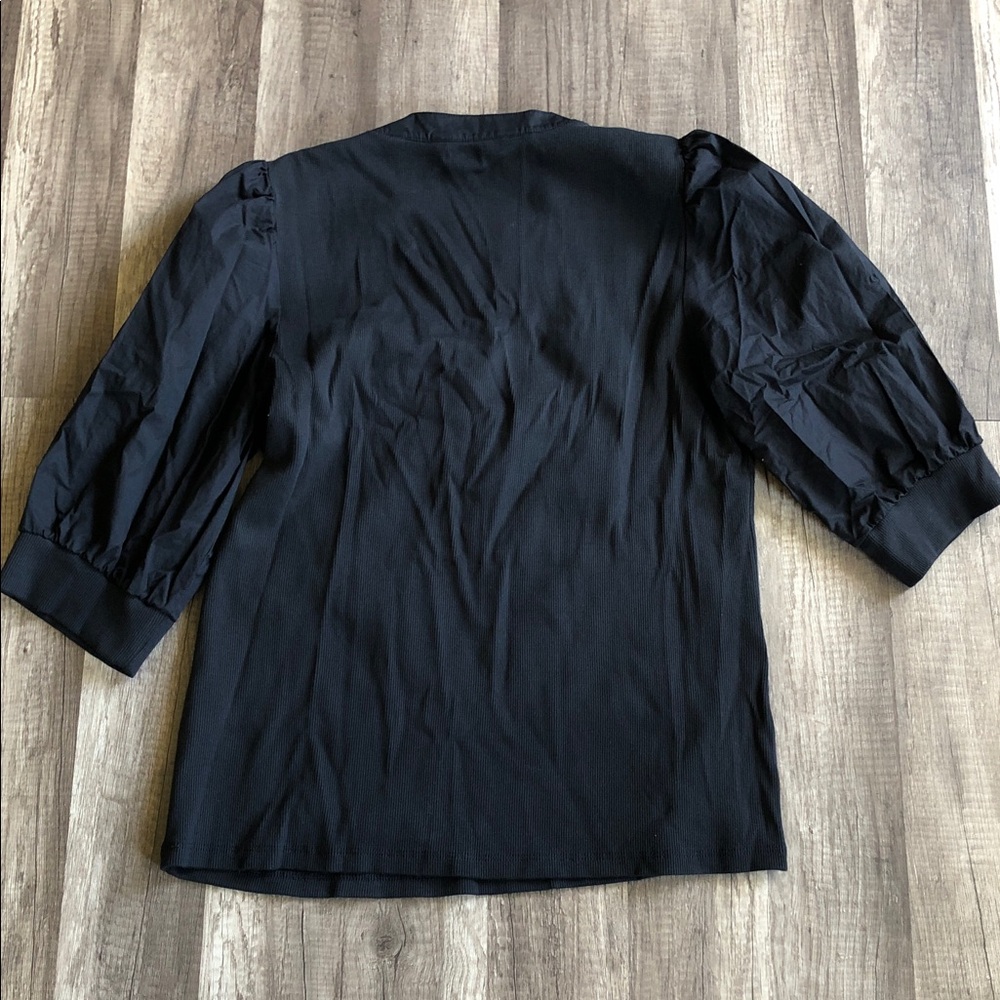 Veronica Beard Coralee Black Puff 3/4 Sleeve Ribbed Top XL - Picture 7 of 8